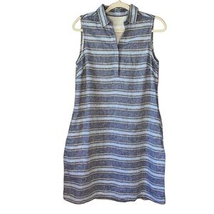 Beachlunchlounge linen/cotton blend blue stripe sleeveless shirt‎ dress. Size M